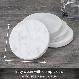 Natural White Marble Round Coasters 4pk