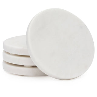 Natural White Marble Round Coasters 4pk