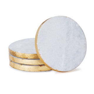 Round White Marble Coasters w/ Gold Edge - 4pk