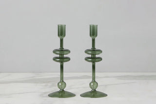 Set, Emerald Glass Candlesticks, Small