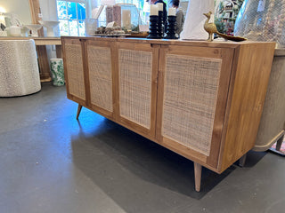 Modern Tropical Sideboard Juni Rattan & Teak 4 Door