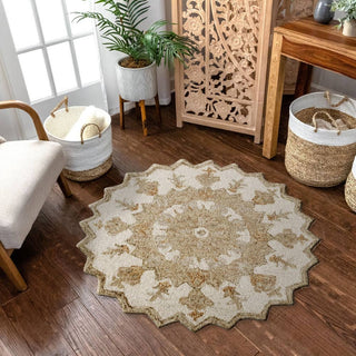 Beige Medallion Round  Rug: 3' Round